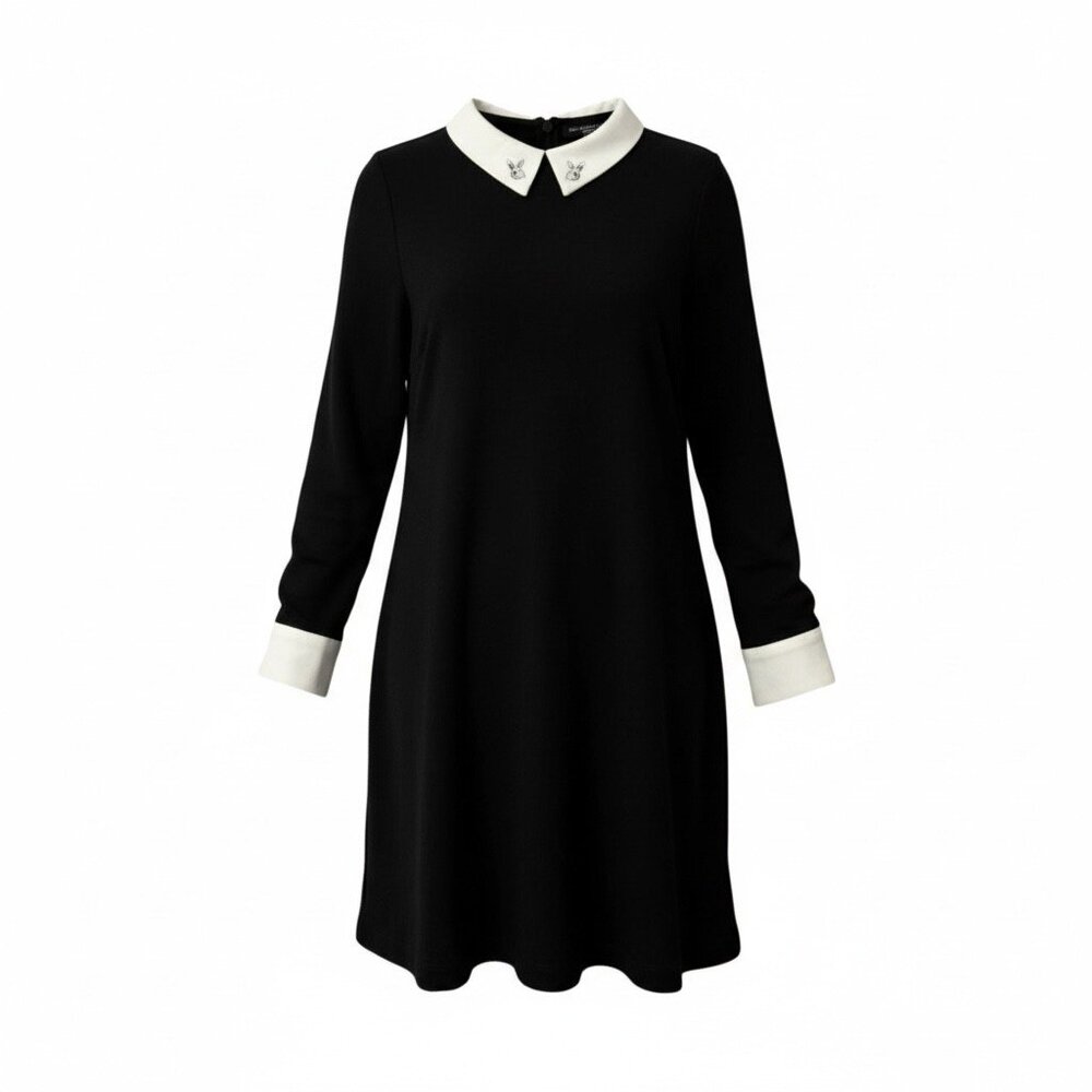 Victoria Beckham Black Dress w White Rabbit Collar, Child L, Woman XS